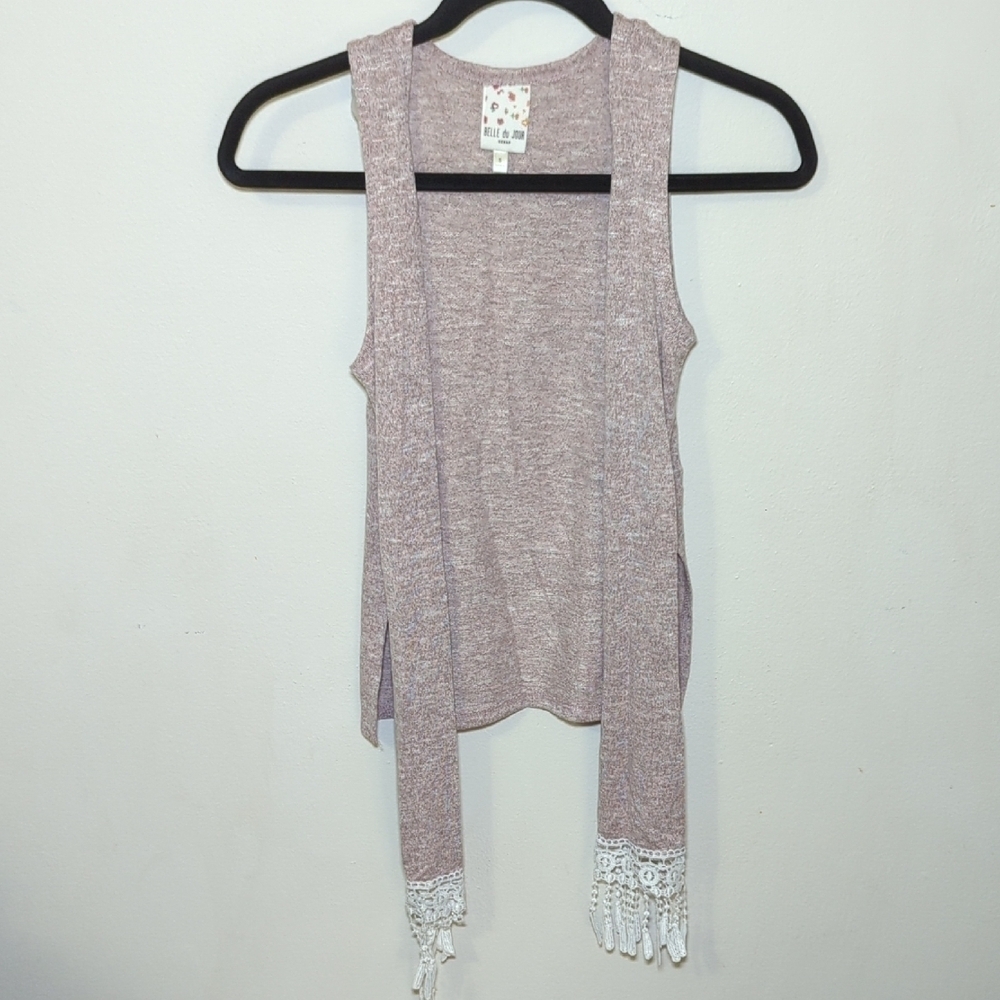 Belle Du Jour Girls Pink Open Front Vest with Lace Hem Girls Size S
